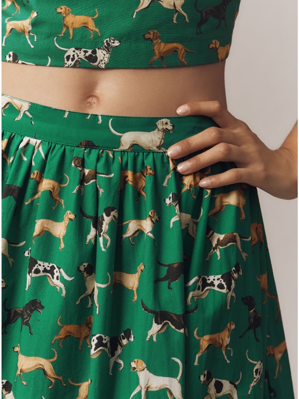 Anthropologie The Jacie Poplin Maxi Skirt by Maeve in Green Dog Print w/pockets! - Picture 3 of 3